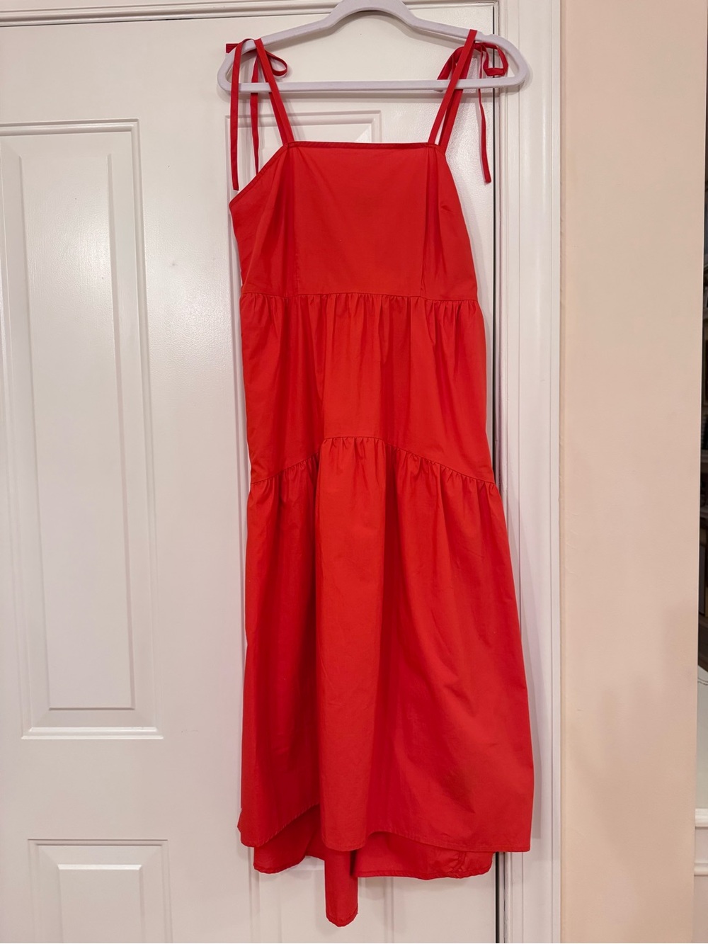 Who What Wear Bright Red Smocked Maxi Dress with Tie Straps